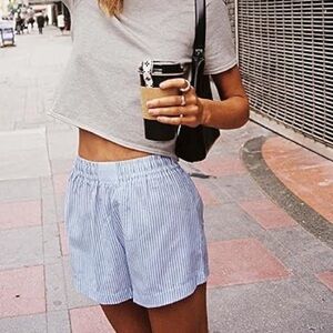 Blue White Seersucker Shorts NWOT Elastic Waist Drawstring Summer Resort Preppy